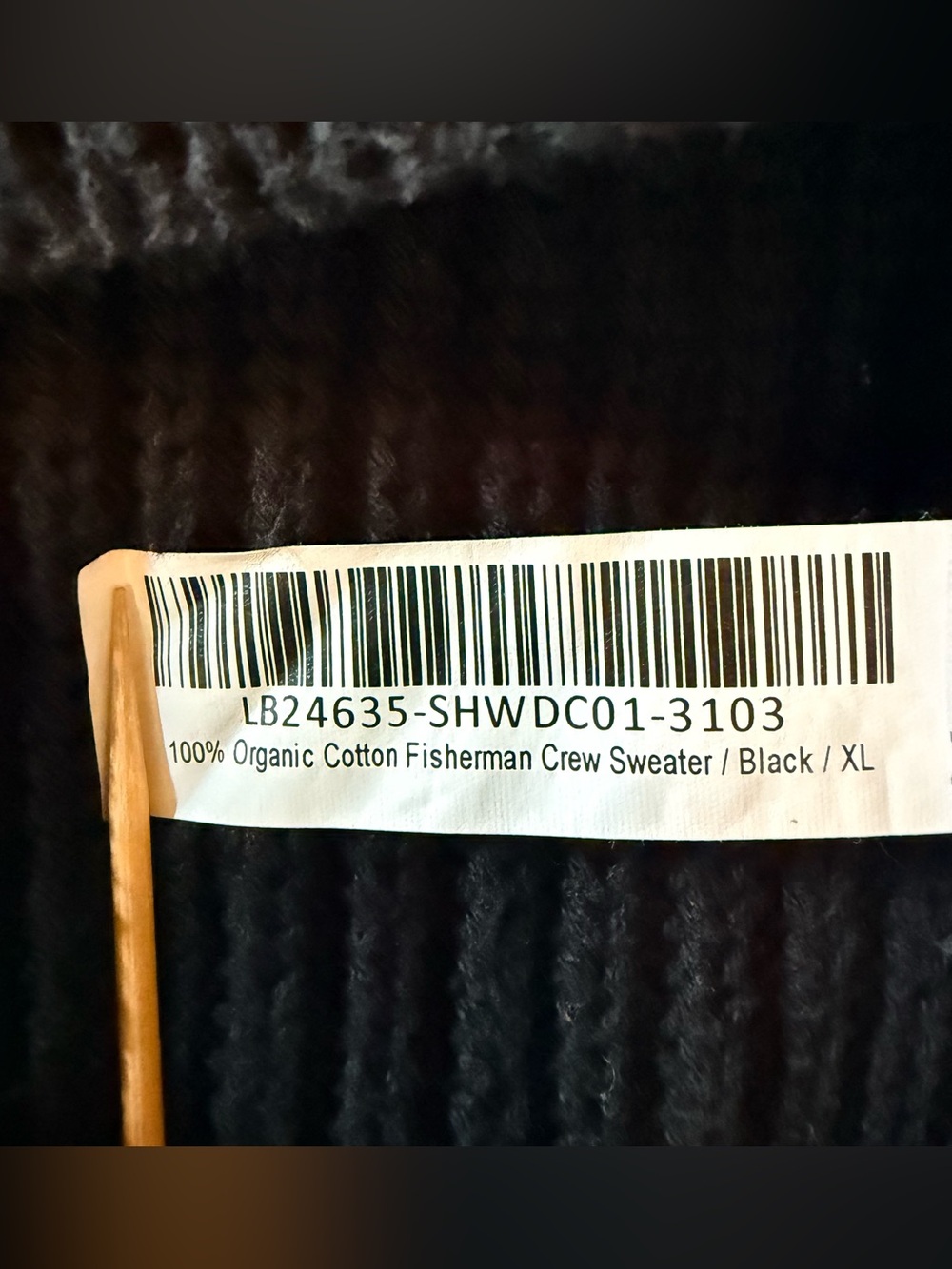 Quince 100% Organic Cotton Fisherman Crew Sweater — Black, XL - Picture 5 of 7
